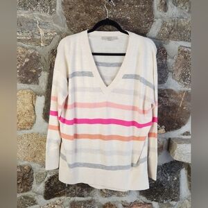 LOFT Striped V Neck Sweater Women's Size Small Multicolor Color Casual Preppy